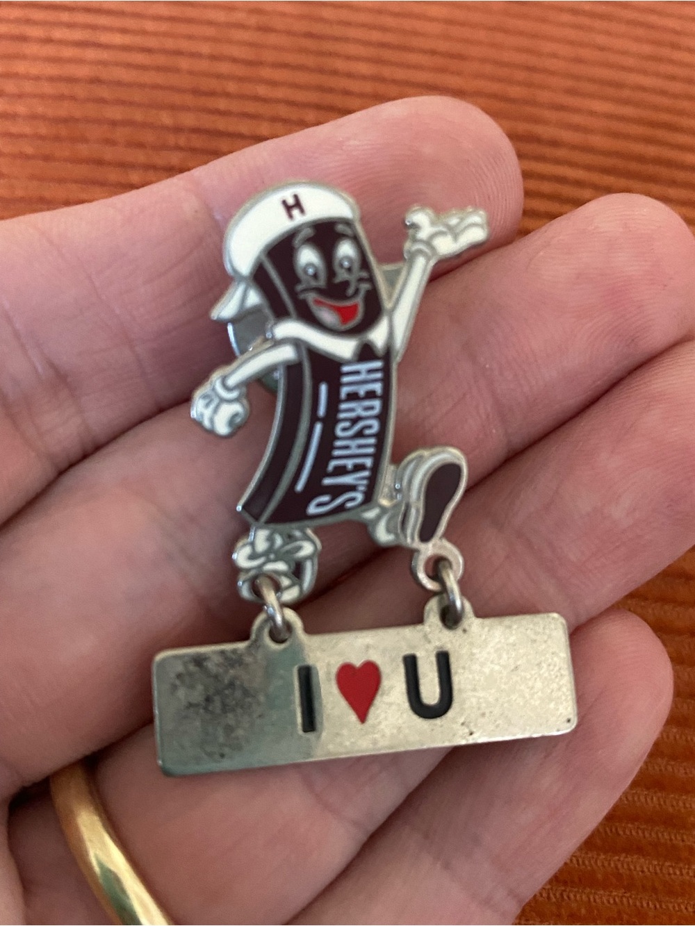 Vintage Hershey's Black and White Character Brooch with Red Heart Tag